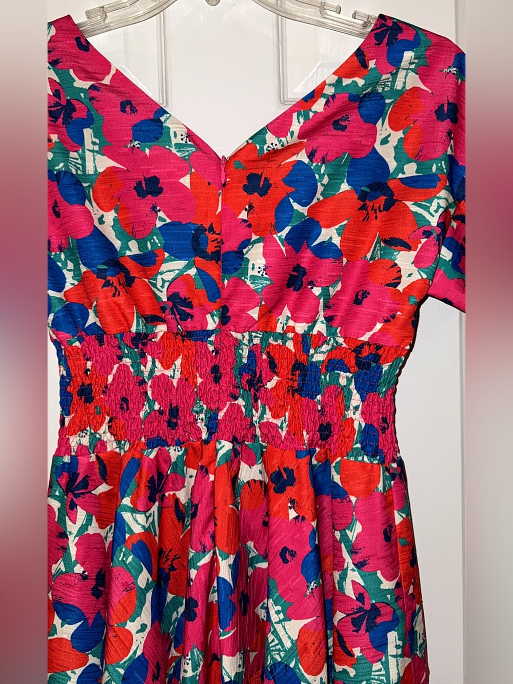 NWOT Lili Sidonio Molly Bracken Retro Smocked Fushia Floral Print Dress Size S - Picture 12 of 13